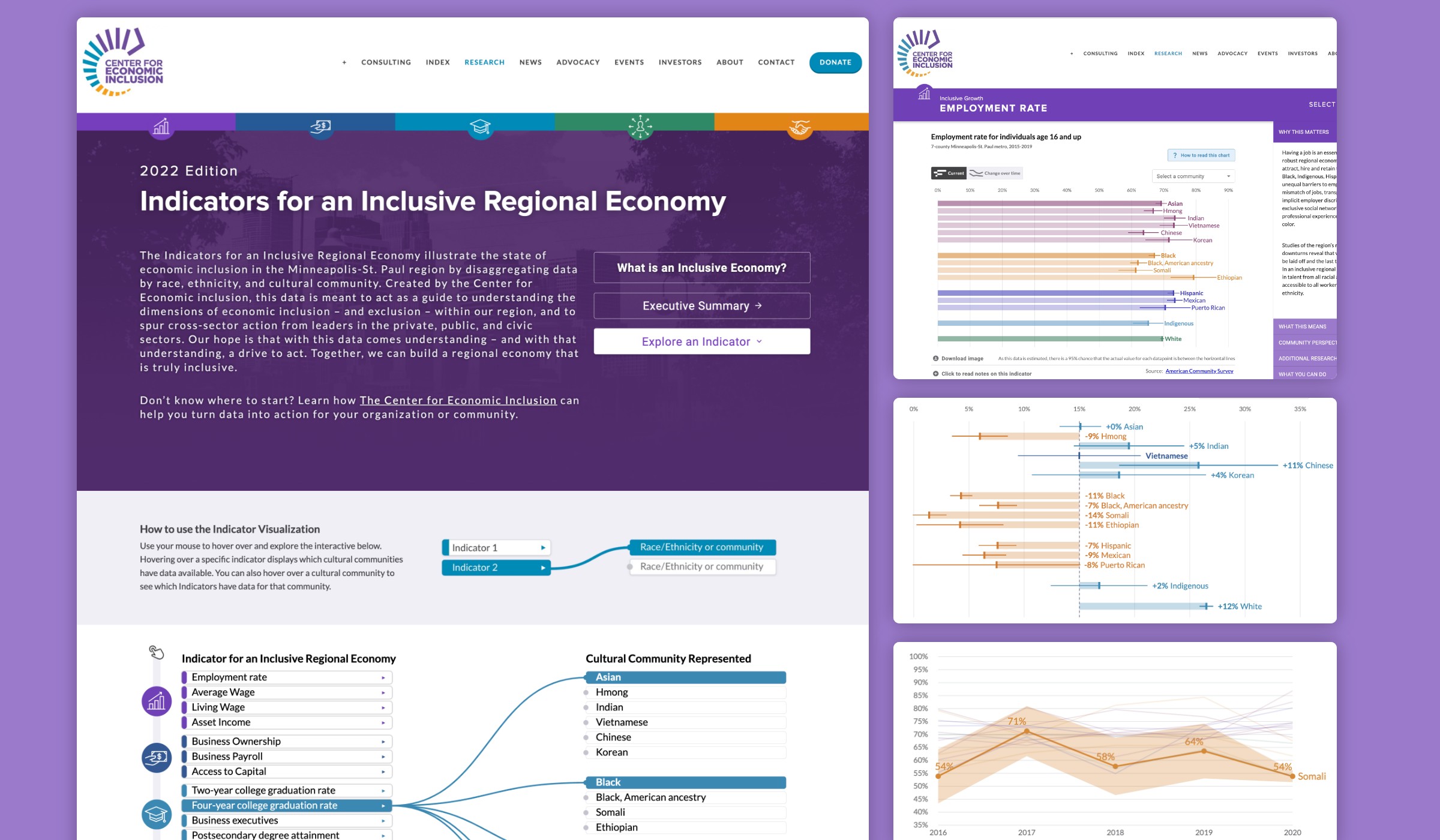 A collection of images from the Indicators for an Inclusive Regional Economy website