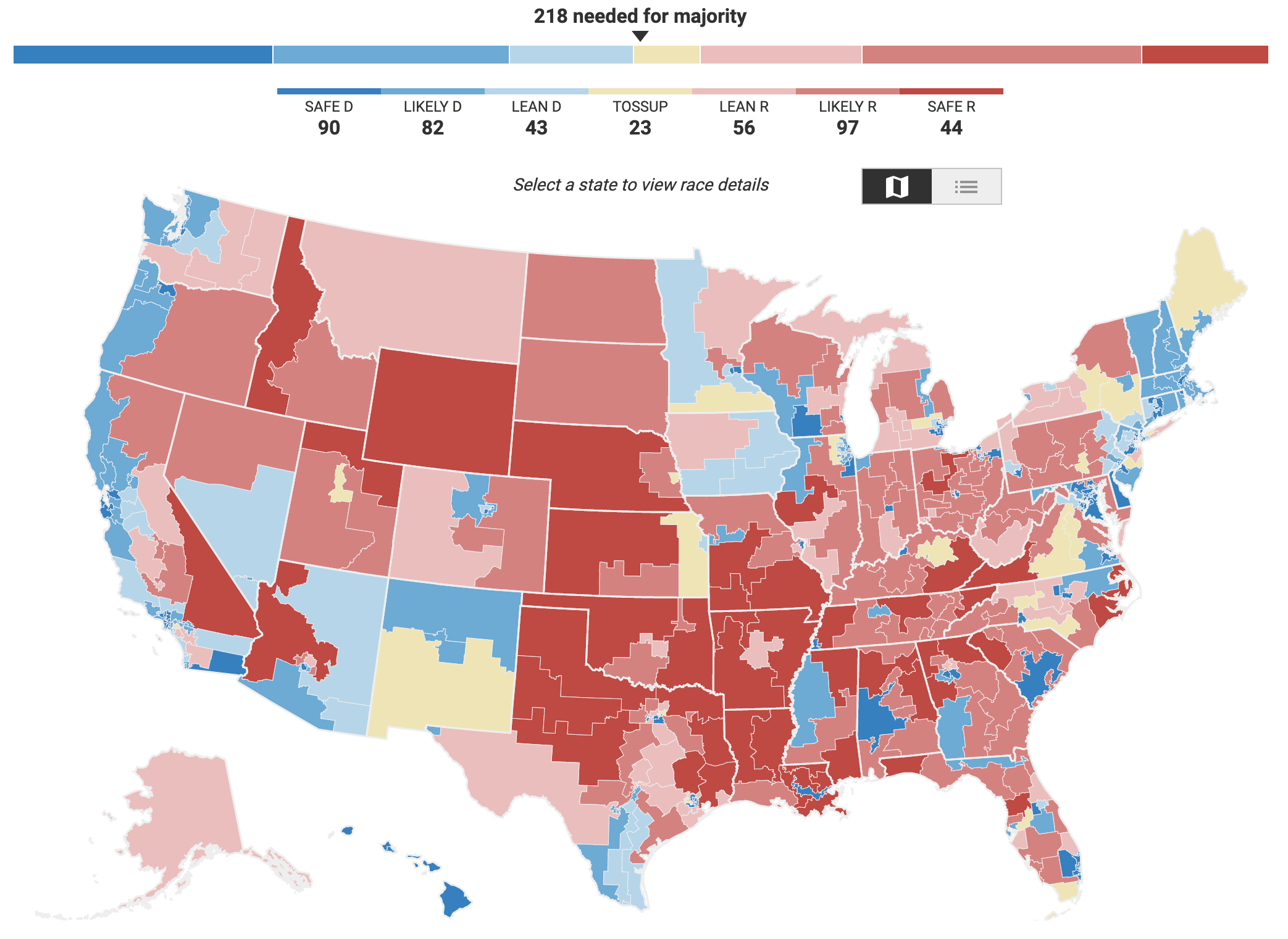 Congressional District map showing potential winners in the 2018 primary election cycle, designed by Graphicacy for IPSOS