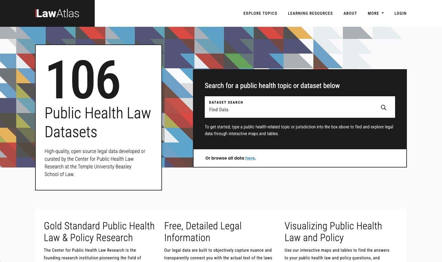 Hero image of the LawAtlas tool designed by Graphicacy for Temple University's Center for Public Health Law Research.