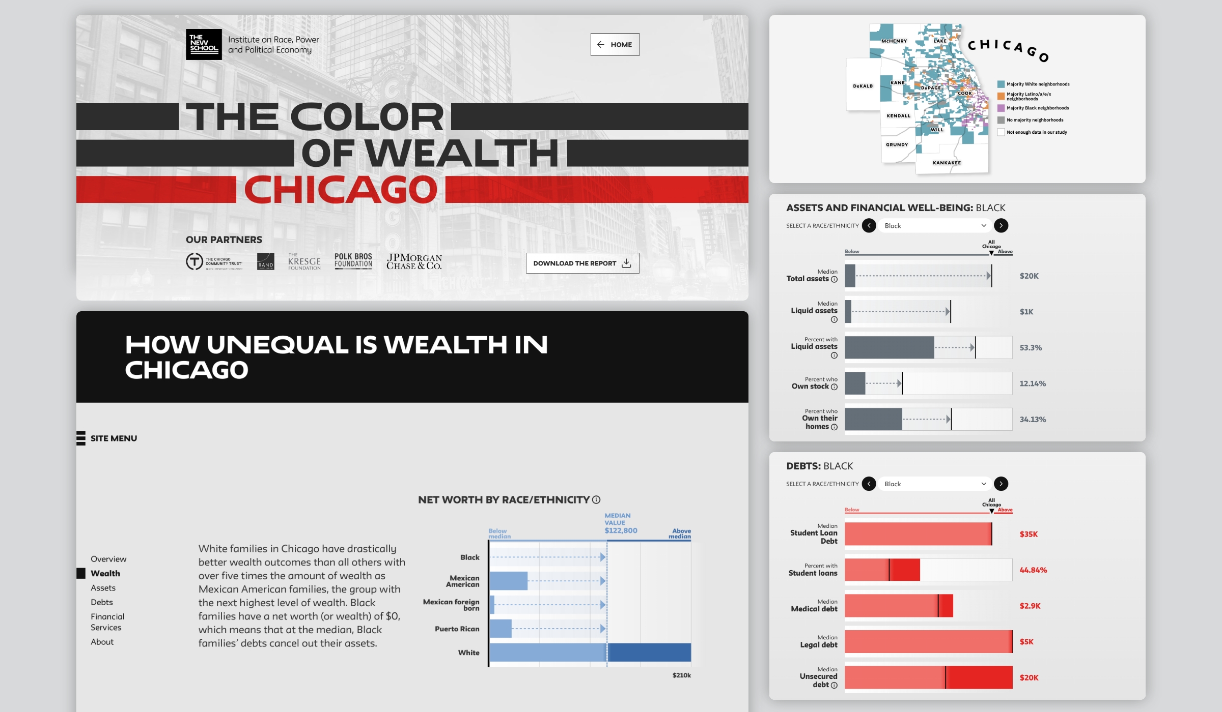 Project montage image of Color of Wealth designed by Graphicacy for Institute on Race, Power, and Political Economy.