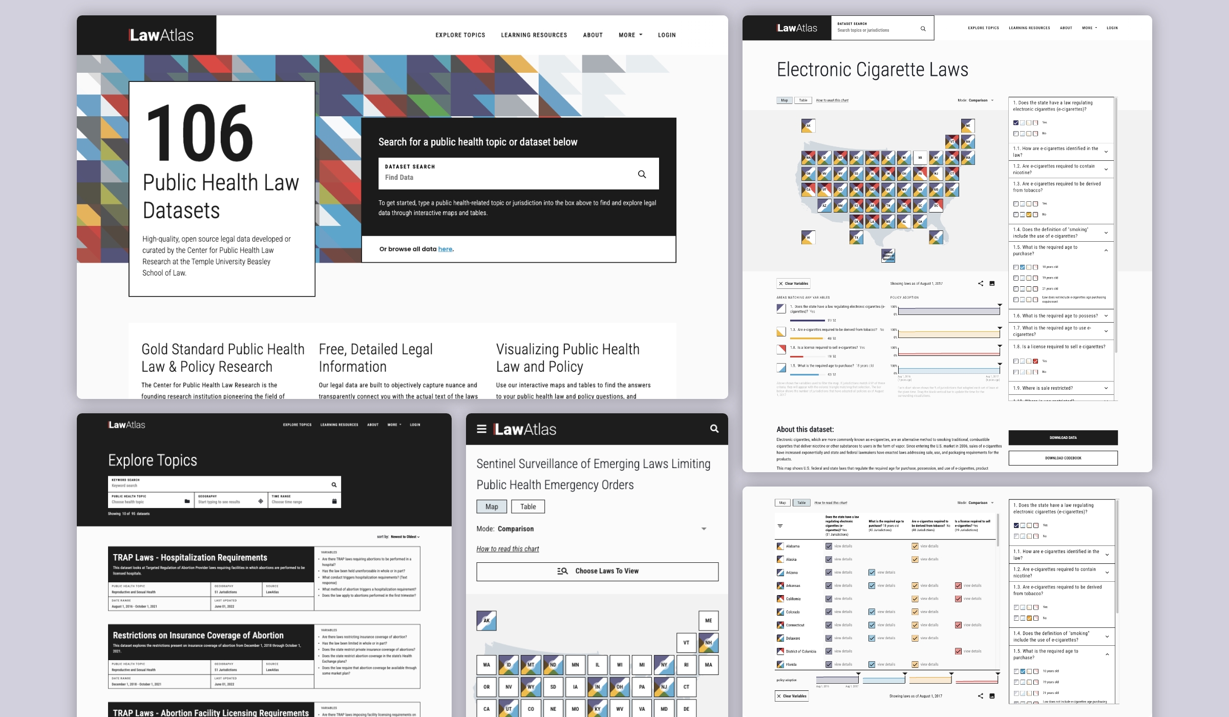 Project montage image of LawAtlas designed by Graphicacy for Temple University's Center for Public Health Law Research.