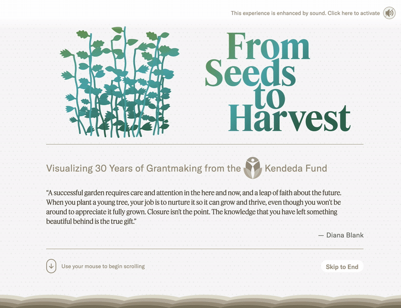 Animation showing the opening scrolling sequence of the Virtual Garden project for the Kendeda Fund