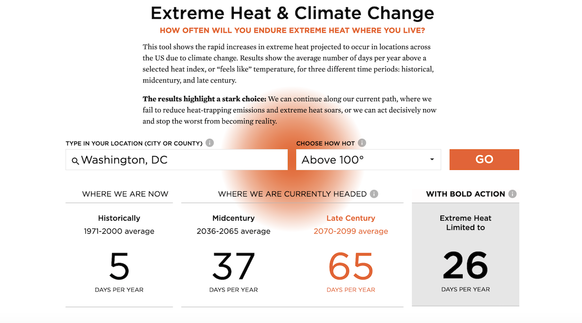 Extreme Heat Calculator tool designed by Graphicacy for Union of Concerned Scientists